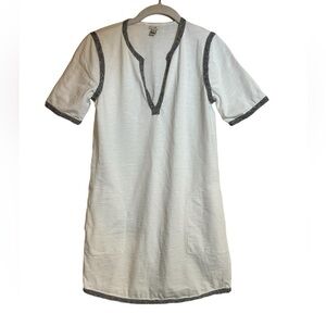 J Crew Womens Short Sleeve White Mini Dress Split Neck Pockets Navy Trim Size XS